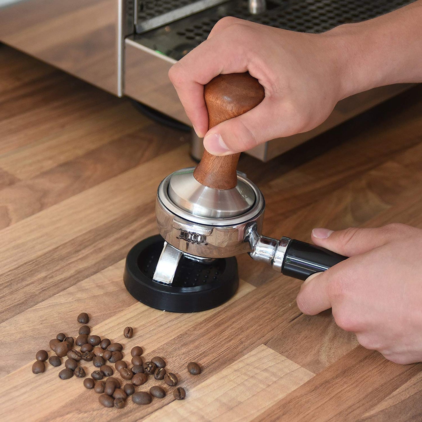 Coffee Tamper, Espresso Coffee Press 49mm Tamper Coffee with Silicone Tamper Mat