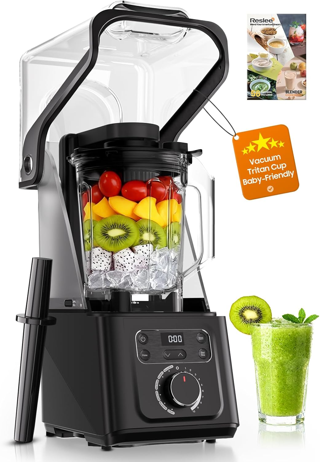 Professional Commercial Vacuum Blender - 40000 RPM with Quiet Shield | 56oz Tritan Cup for Smoothies & Soups