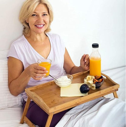 Home-It Bamboo Bed Table Tray - Folding Legs & Handles for Breakfast, Snacks, Laptops | Versatile & Stylish