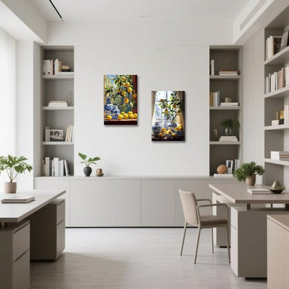 CXHOSTENT Kitchen Lemon Wall Decor - 2 Panel Lemon Tree Art Print | Yellow Citrus Botanical Painting (11x14 Inches)