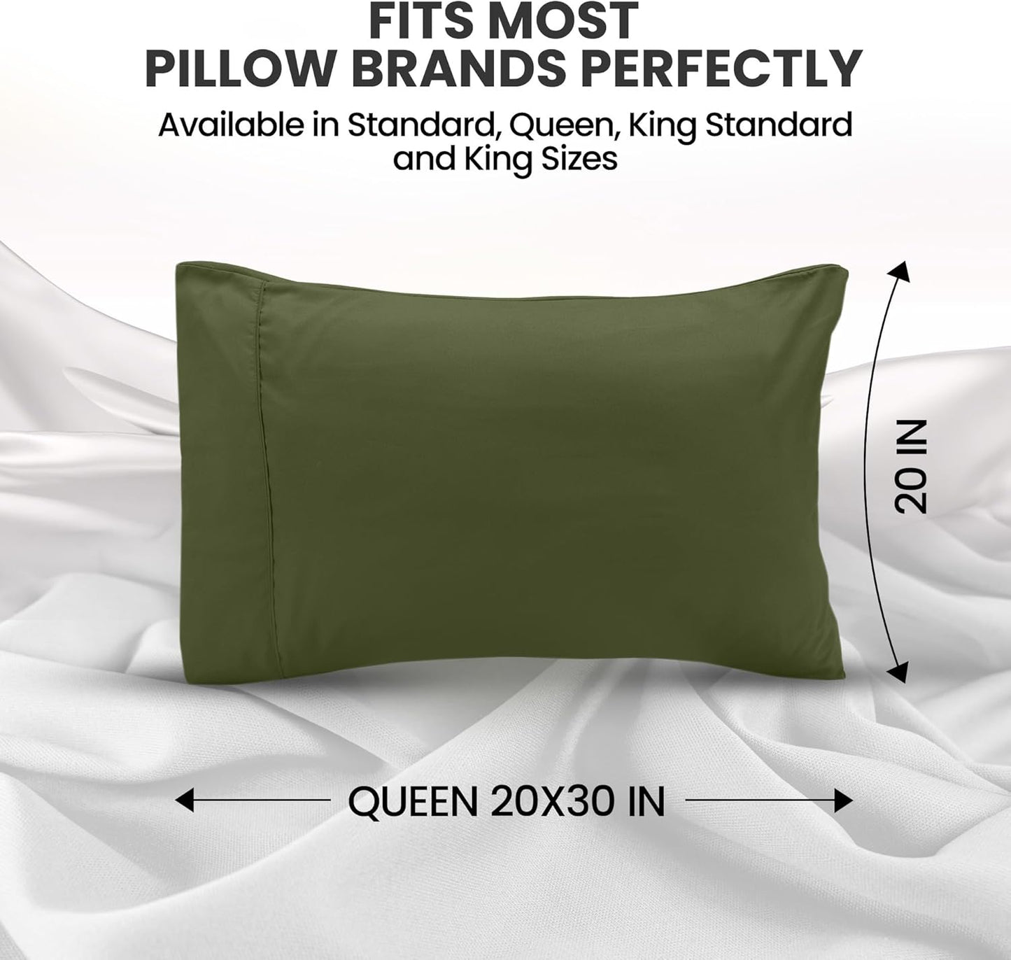 Utopia Bedding Queen Pillow Cases - Soft Brushed Microfiber - 2 Pack, Olive | 20 x 30 Inches