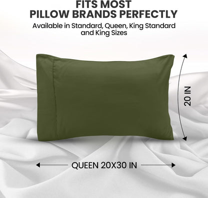 Utopia Bedding Queen Pillow Cases - Soft Brushed Microfiber - 2 Pack, Olive | 20 x 30 Inches