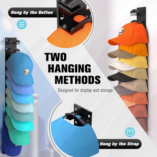 Hat Organizer by [Brand Name] - Wall-Mounted Rack for Up to 40 Baseball Caps | Strong Adhesive & Versatile Storage Options (Black)