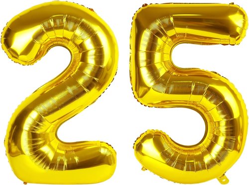 25 Balloon Numbers by 40 Inch - Gold Foil Happy 25th Birthday Decorations for Women | Party Supplies