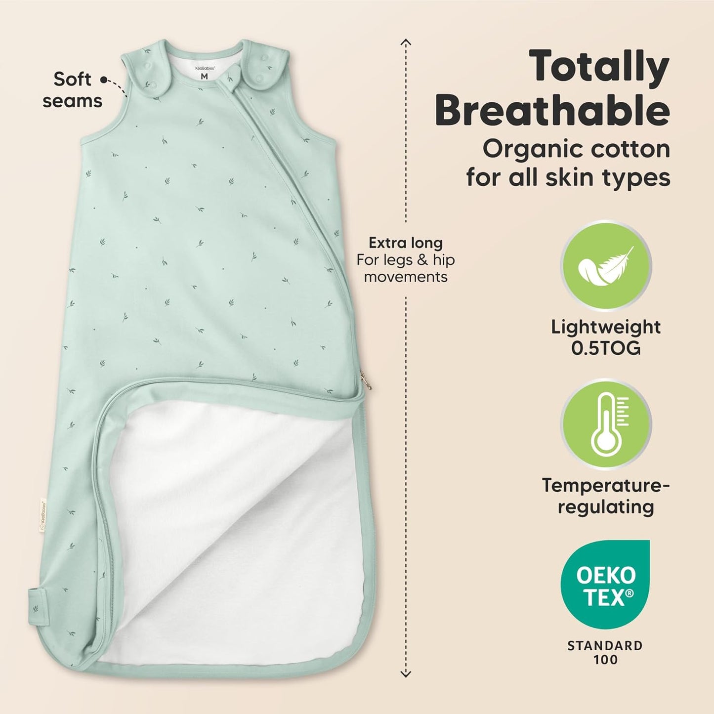 Skiennix Organic Baby Sleep Sacks - Soft & Breathable 100% Cotton Wearable Blankets | 0.5TOG, 6-18 Months (Bunnies, M)