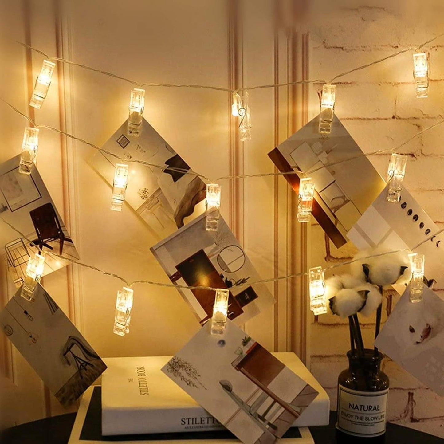 Twinkle Star 10ft Photo Clip String Lights - Battery Operated Fairy Lights for Pictures & Cards | Warm White