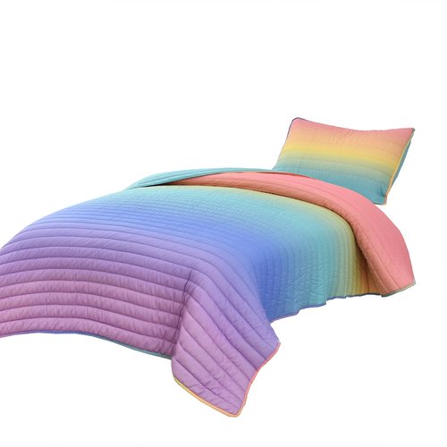 Lush Decor Rainbow Ombre Quilt 3 Piece Set Twin/Twin XL Rainbow & Turquoise - Dorm Bedding Set Twin XL Quilt - Kids Bedroom Decor