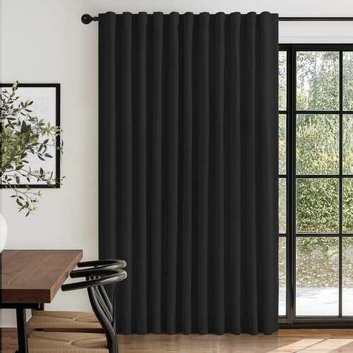 100% Blackout Shield Linen Blackout Curtains for Bedroom 84 Inches Long, Back Tab/Rod Pocket Living Room Drapes, Thermal Insulated Blackout Curtains 1 Panel Set, 100" W x 84" L, Black