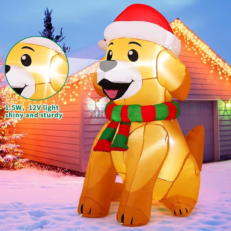 5 ft Outdoor Christmas Inflatable Dog Decor with LED Lights