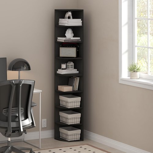 Furinno ECON Corner Shelf - 8-Tier Bookshelf for Stylish Organization | Espresso Finish