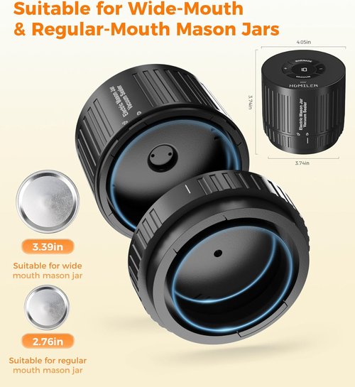 Electric Mason Jar Vacuum Sealer Kit - 2 Modes for Vacuum & Fast Marinade | 10 Sealing Lids for Freshness
