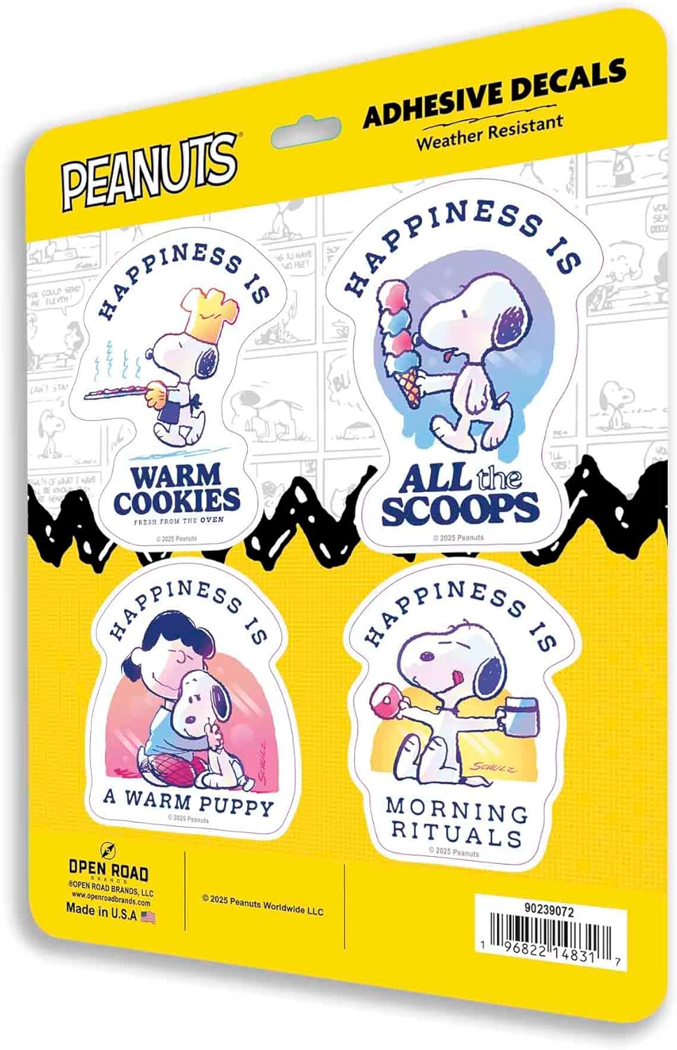 Peanuts Happiness Adhesive Vinyl Decals - Heartwarming Snoopy & Friends Sticker Set, 4 Count