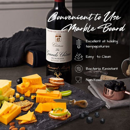 Flexzion Rectangular Marble Cheese Board - 11.5 x 15 Inch Black Marble Serving Board for Baking, Charcuterie, Pastry, Trivet - Non-Stick Heat Resistant Marble Cutting Boards for Kitchen