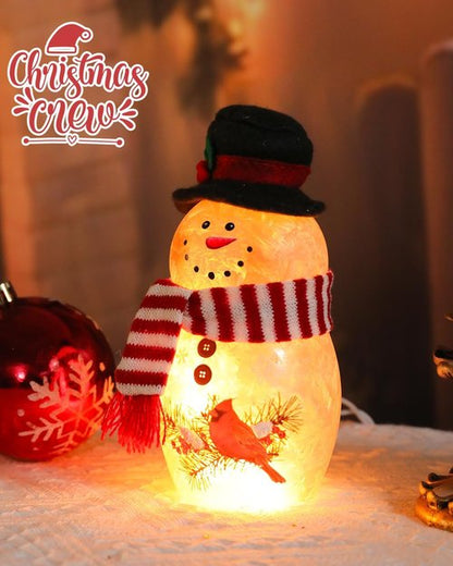 Bdor Snowman Christmas Decoration - 6.3 Inch Glass Figurine with Cardinal & Red Scarf for Holiday Décor