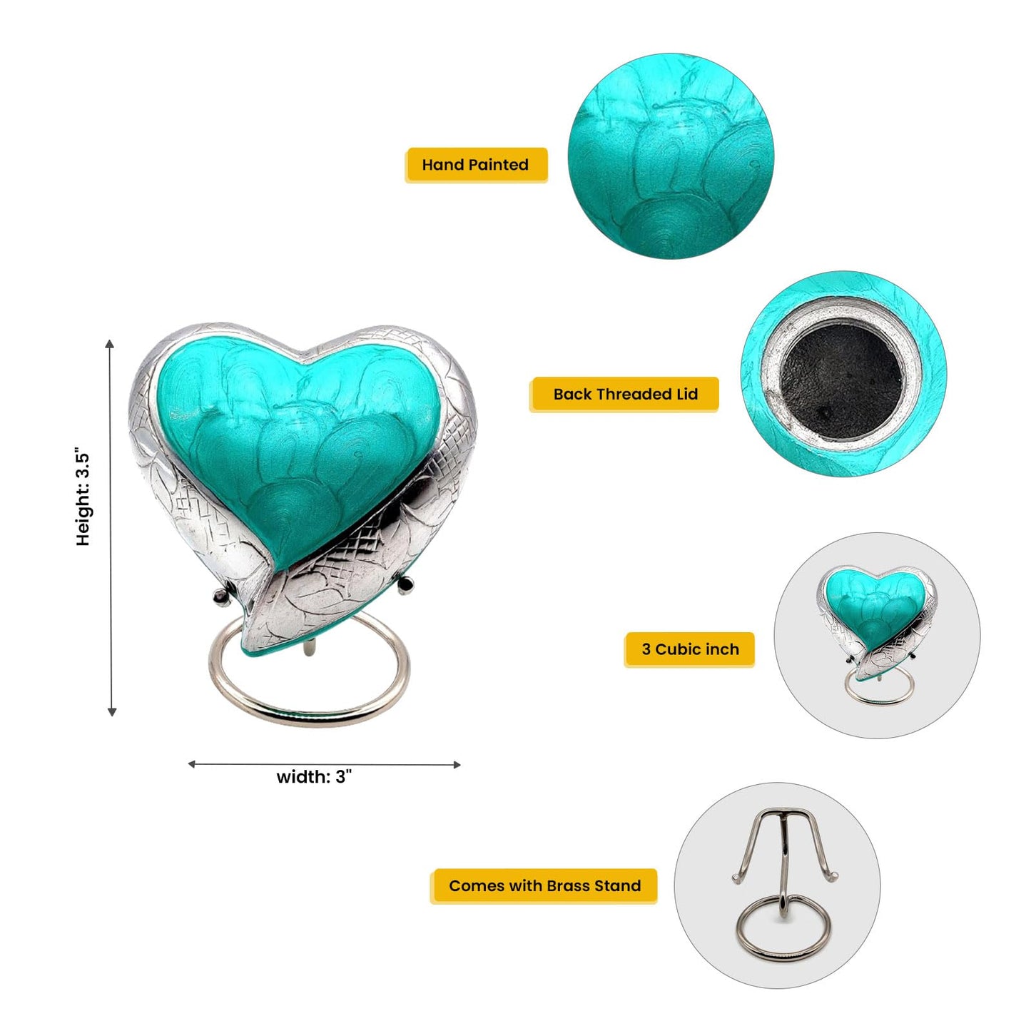 TURKESH Heart Keepsake Urn - Mini Ash Urn Small Handcrafted Cremation Urn for Ashes - Tribute to Your Loved One - Perfect for Adults & Infants with Free Premium Velvet Box & Display Stand (TURKESH)