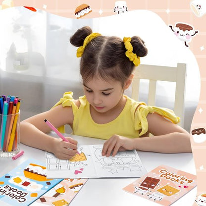Marshmallow Mini Coloring Books - 24Pcs Camping-Themed Art Set for Kids' Birthday Party Favors