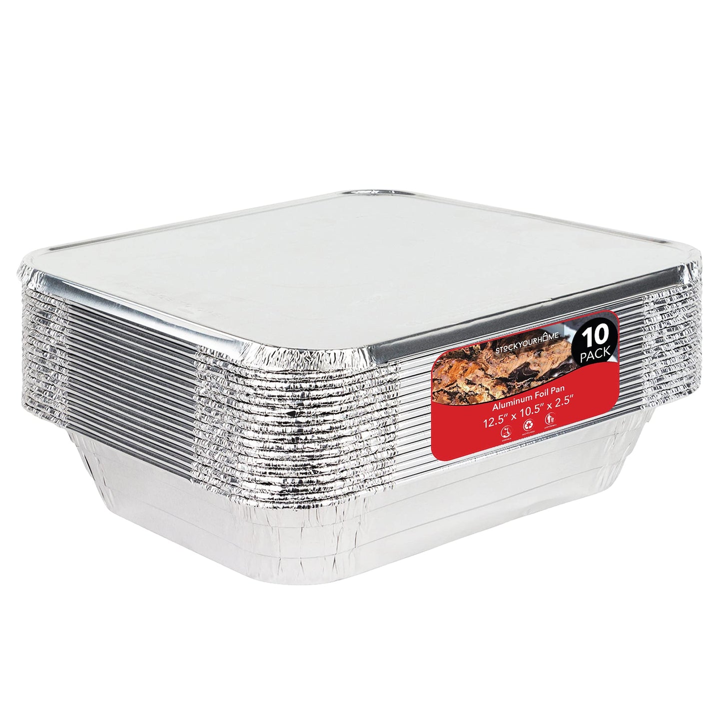 Stock Your Home 9x13 Pans with Lids (10 Pack) - Aluminum Foil Pans with Lids - Disposable Foil Tray - Half Size Steam Table Deep Pans - Tin Foil Pans for Cooking, Food Storage, BBQ, Grilling, Catering