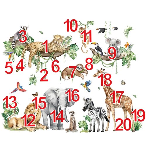 decalmile Large Jungle Animals Tree Branch Wall Stickers Safari Elephant Giraffe Leopard Tropical Leaves Wall Decals Baby Nursery Kids Room Wall Decor(XXL)