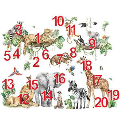 decalmile Large Jungle Animals Tree Branch Wall Stickers Safari Elephant Giraffe Leopard Tropical Leaves Wall Decals Baby Nursery Kids Room Wall Decor(XXL)