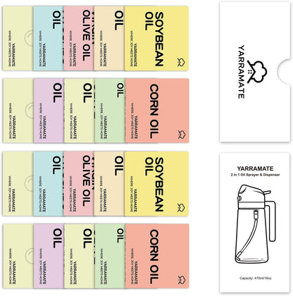YARRAMATE Glass Olive Oil Sprayer - 16oz with 20 Color Labels | Elegant White Design