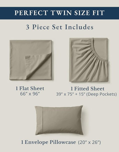 LANE LINEN 100% Organic Cotton Twin Sheet Set - Soft, Comfy & Temperature Regulating - Luxury Silver