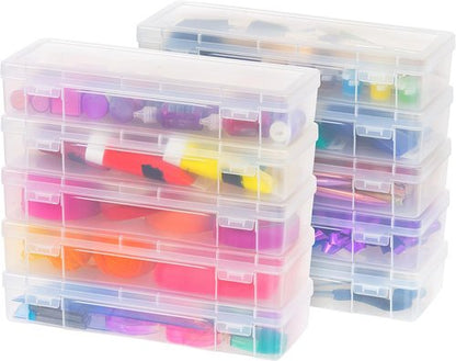 IRIS USA Pencil Case Boxes - 10-Pack Clear Plastic Organizing Containers with Snap Lid for Arts & Crafts