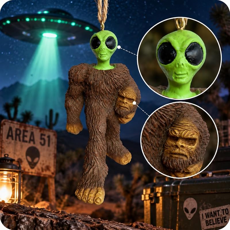 Alien in Bigfoot Costume Christmas Ornament – 4" Funny Holiday Decor (Variation: 4" Alien in Bigfoot Costume)