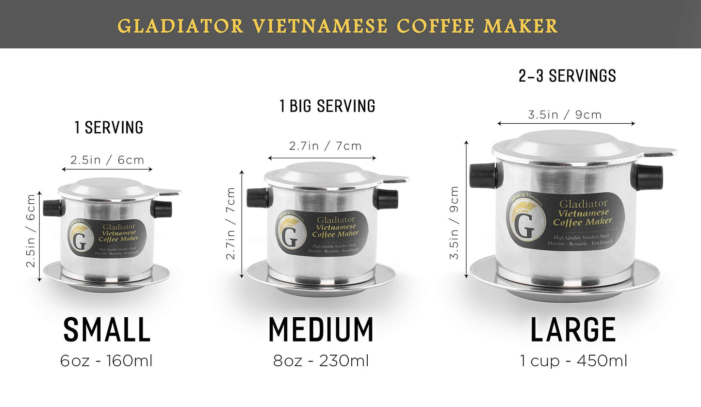 Vietnamese Coffee Maker Filter Set | French Press Style Coffee Filters | Pour Over Coffee Dripper | Portable Coffee Makers | Reusable Coffee Press (Large 15oz) (1)