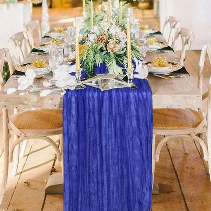 FANPROMS Gauze Table Runner - 10FT Rustic Blue Fabric for Farmhouse Weddings & Events