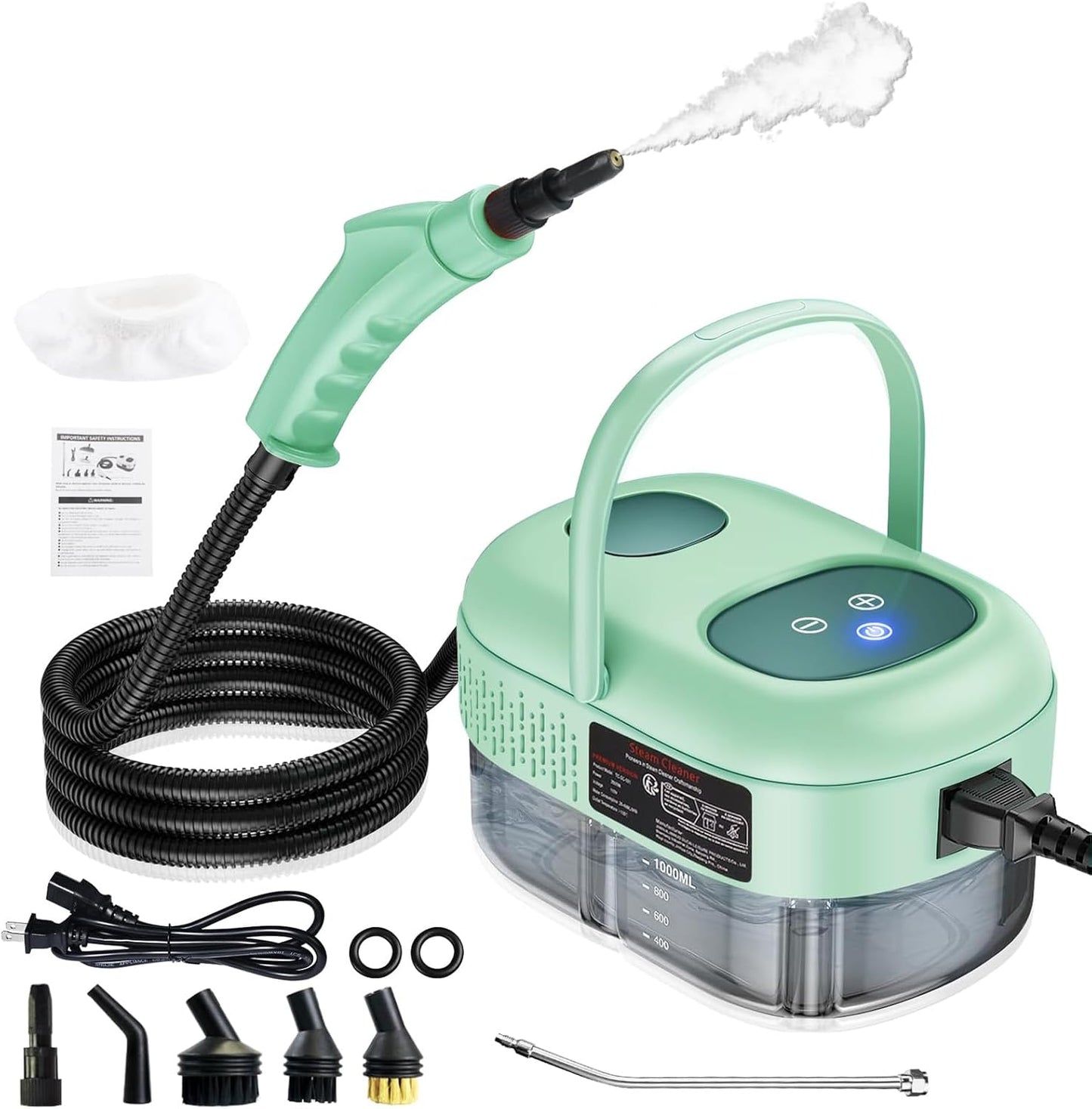 Skiennix Handheld Steam Cleaner - Portable Touch Screen Steamer for Home & Car Detailing | Green
