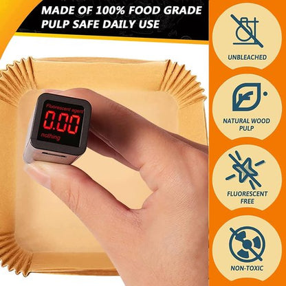 Airfryer Liners - 9 Inch Disposable Square Parchment Paper for COSORI 6Qt & Ninja 5QT | Non-Stick & Oil Resistant