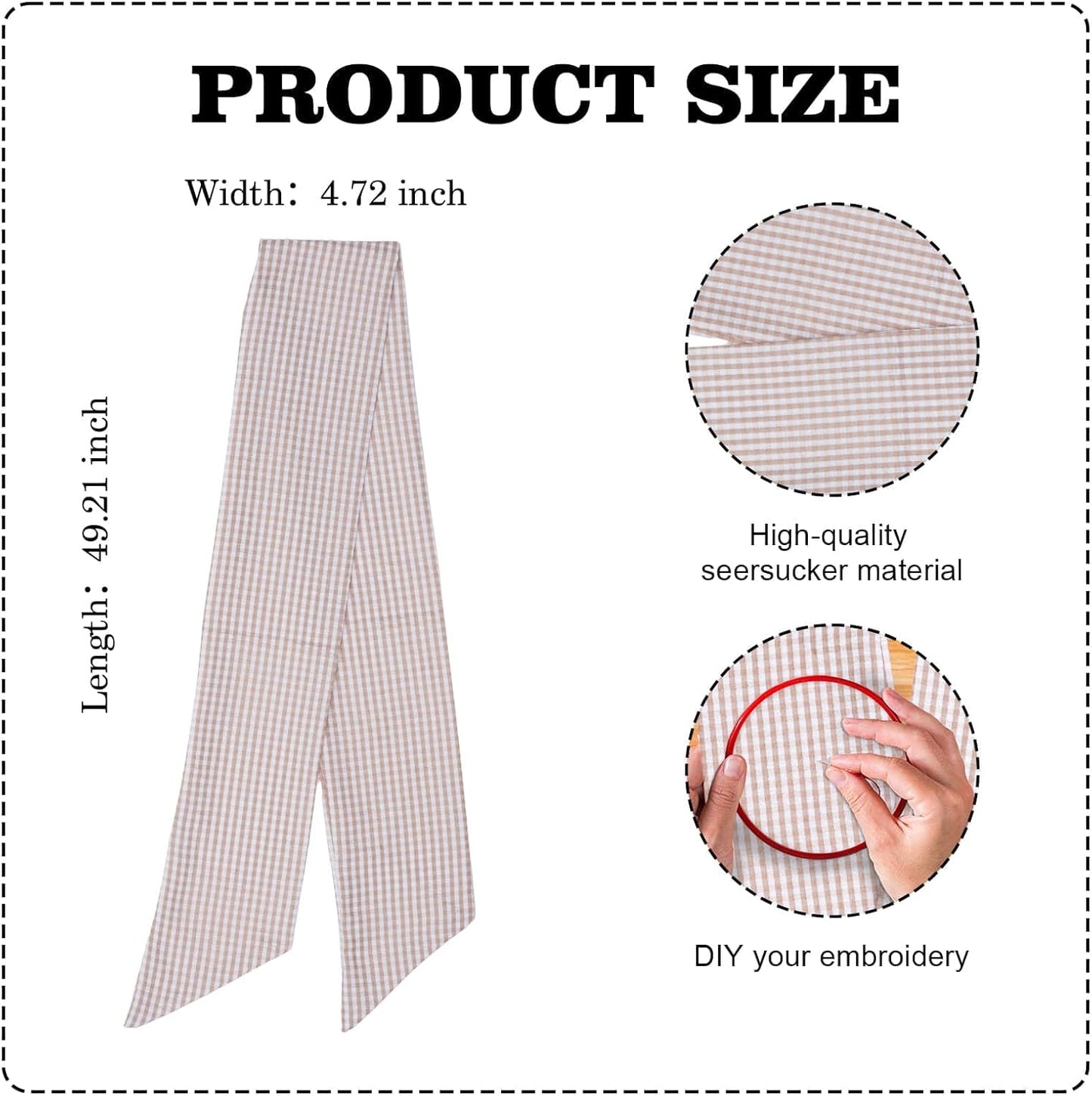 Regine Switzerland Beige White Gingham Wreath Sash - 5.12" Wide x 54.33" for Fall & Thanksgiving Decor