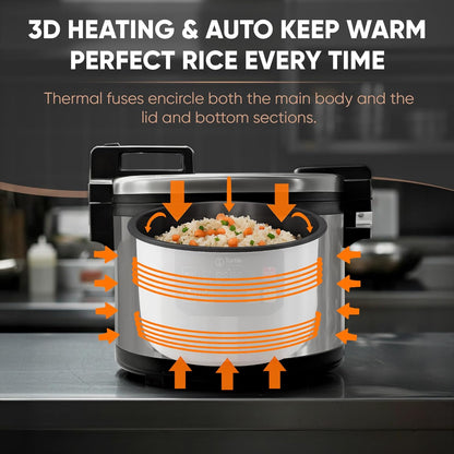 Skiennix Commercial Rice Cooker - 64 Cup Capacity for Perfect Brown & Sushi Rice - Non-Stick Pot & Hinged Lid
