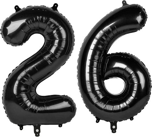 Happy 26th Birthday Balloon - Large 40-Inch Black Foil Number 26 for Men & Women Celebrations