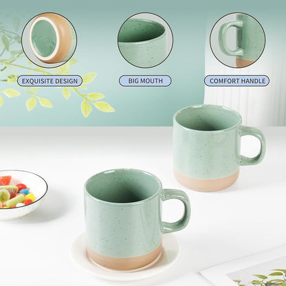 BYCNZB 12oz Mug Set - 6 Green Coffee Tea Cups with Handles