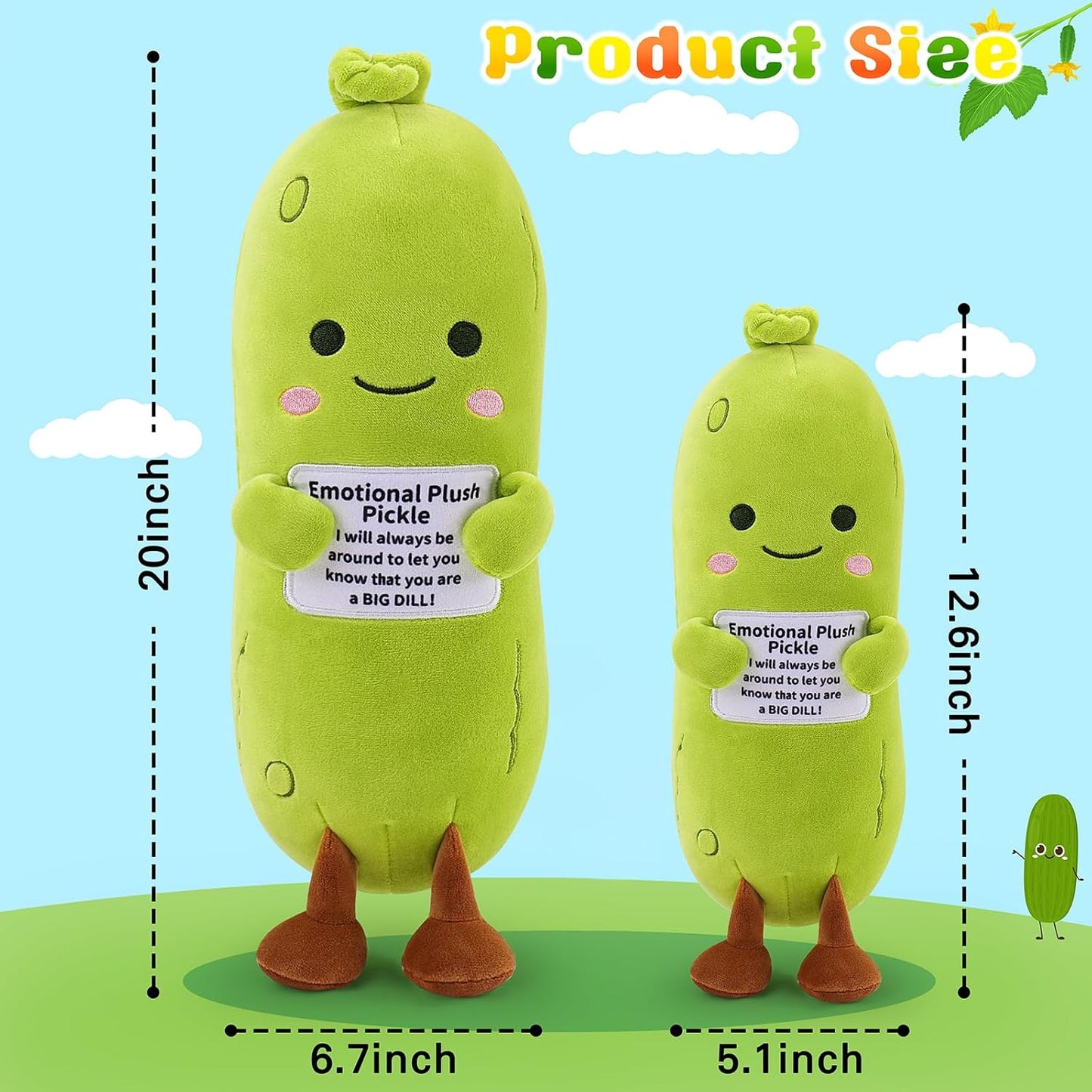 Skiennix Emotional Plush Pickle - 12.6” Kawaii Stuffed Animal with Positive Messages | Perfect Gift for Kids & Adults