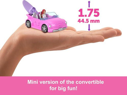 Barbie Mini Doll & Beach Convertible Vehicle Set - 1.5-Inch Color-Change Doll with Accessories