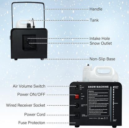 TCFUNDY Snow Machine - 1500W Snowflake Maker for Christmas & Wedding Parties | Wired Remote Control