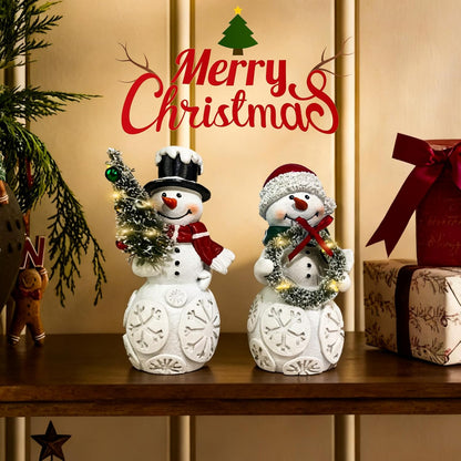 Regine Switzerland Snowman Christmas Decorations - LED Light-Up Figurines Set of 2 for Holiday Decor