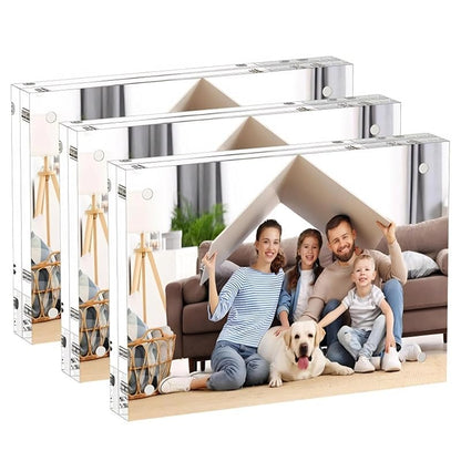 5x7 Inch Acrylic Magnetic Picture Frame Set - 3 Pack, Frameless Double-Sided Desk Frames