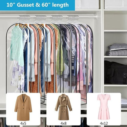 Clear Clothes Hangers - 60 Pack with Smooth Zipper | 10" Gusseted Waterproof Garment Bags for Suits & Dresses
