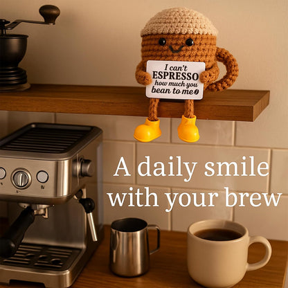 Regine Switzerland Positive Crochet Coffee Cup | Cute Desk Decor Gift for Coffee Lovers - Perfect for Him & Her