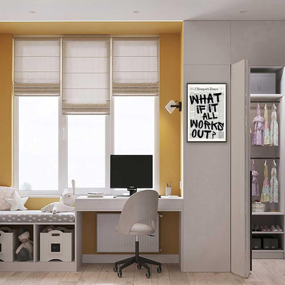 Retro Black And White Newspaper Poster - Positive Affirming Quote Canvas Wall Art | 16x24in Framed Minimalist Decor