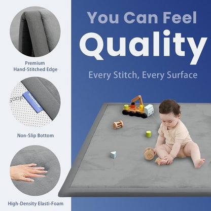Huloo Sleep Baby Play Mat - Ultra Soft 1.3" Thick Non-Slip Foam | 50x50 Tatami Style (Dark Grey)