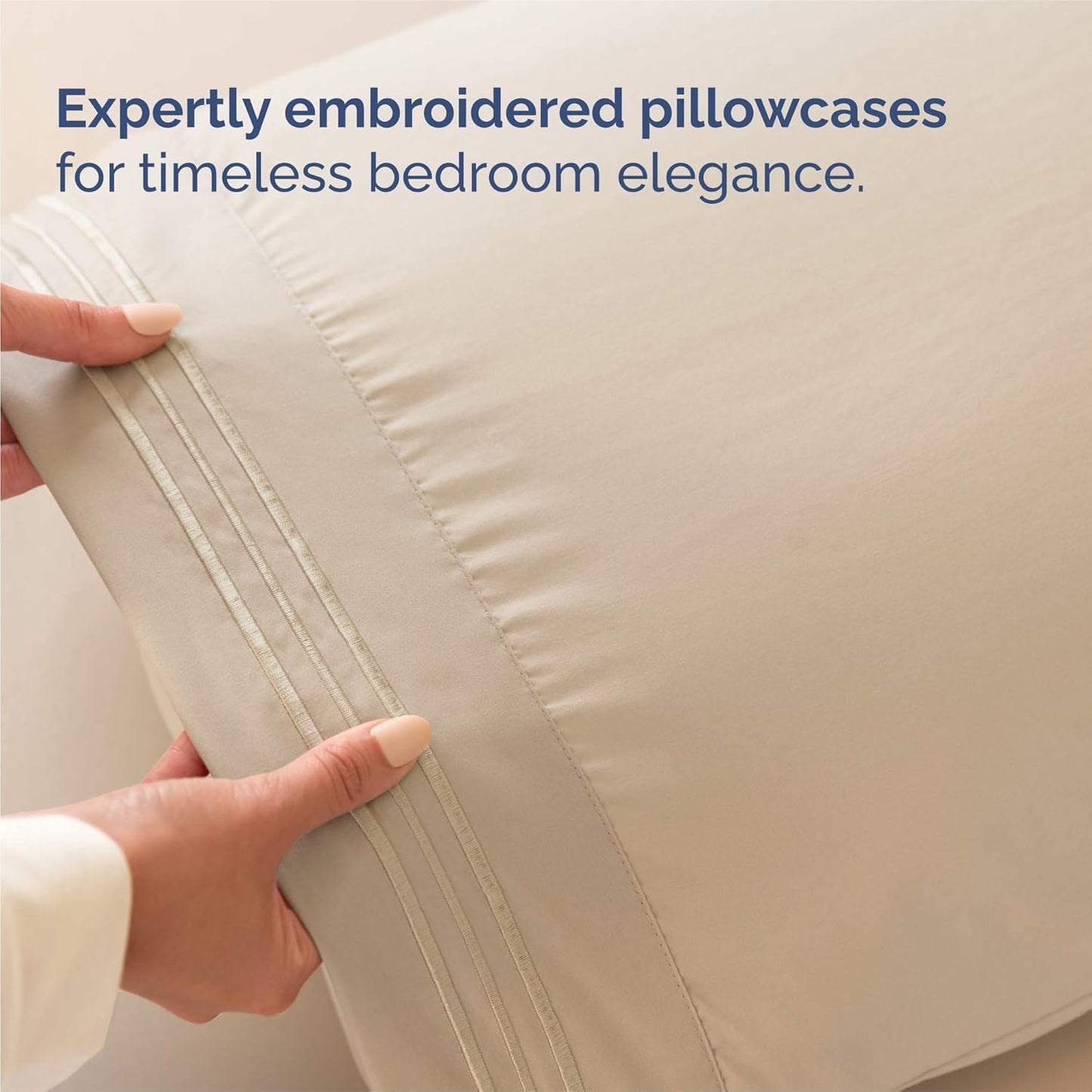 Split King Size 5-Piece Sheet Set - Comfy Cooling Bed Sheets | Luxury Oeko-Tex Bedding - Cream