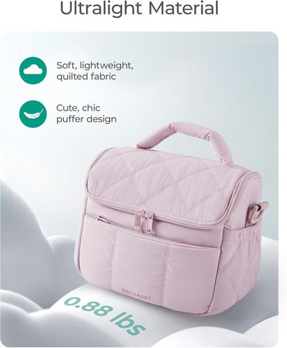 BAGSMART Insulated Lunch Bag - Cute Quilted Design, Lightweight & Waterproof Tote for Work | Pink