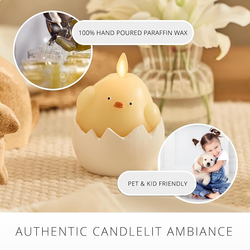 Yellow Hatching Easter Chick Flameless Candle by Luminara - 3.3 x 4.3 in, Real-Flame LED