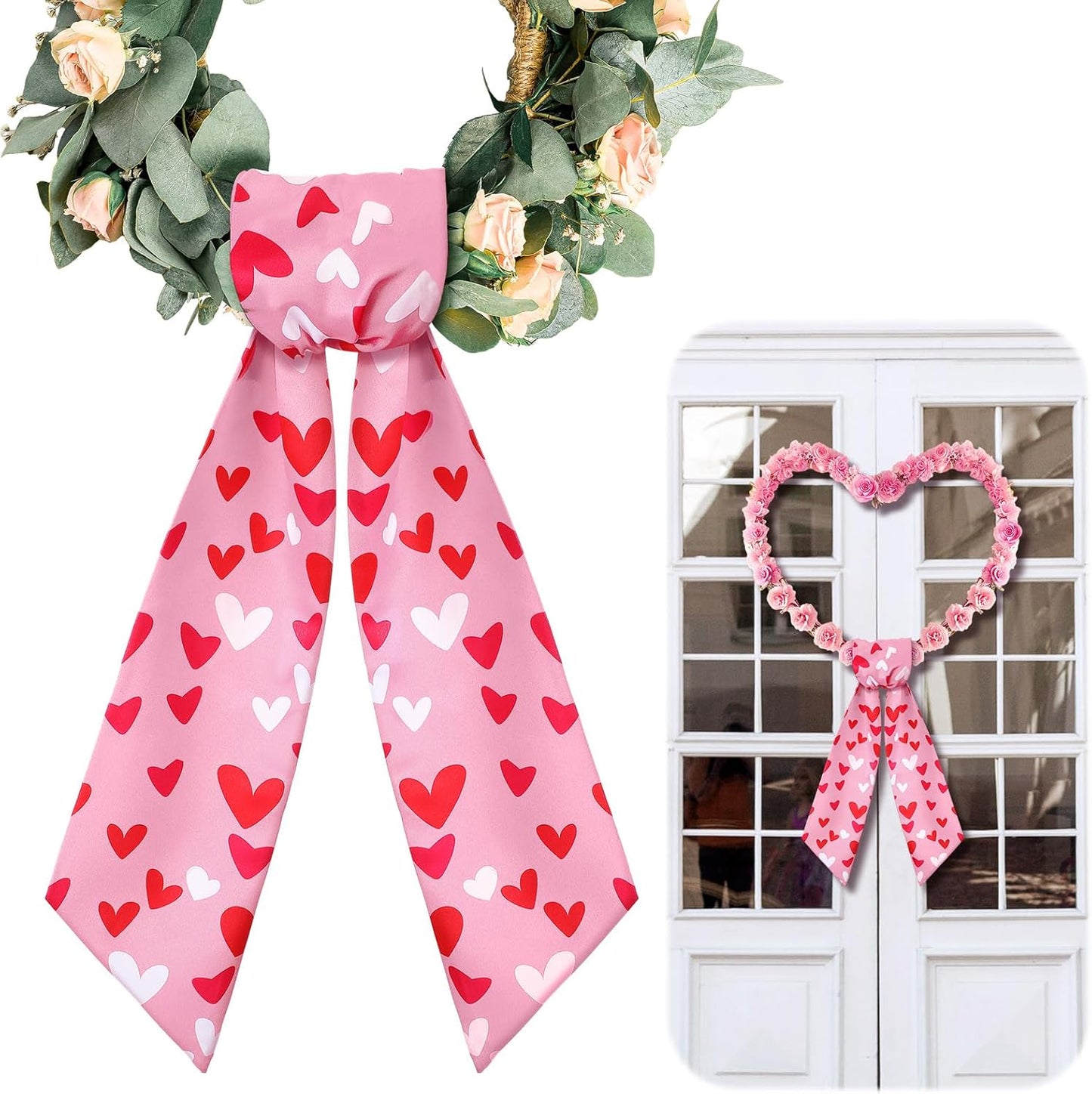 Skiennix Wreath Sash - Satin Blank Sashes for Embroidery | Romantic Heart Print, Red & Pink