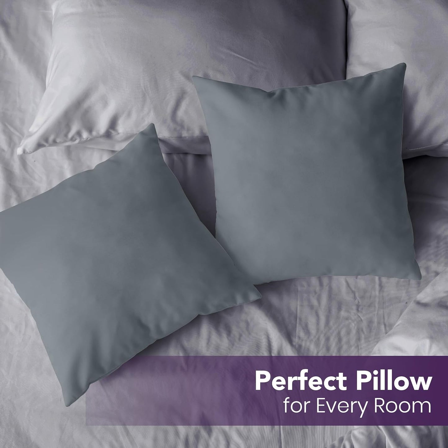 Utopia Bedding 22x22 Pillow Inserts - Set of 2 Grey Decorative Throw Pillows for Sofa & Couch - Soft & Fluffy Cushions