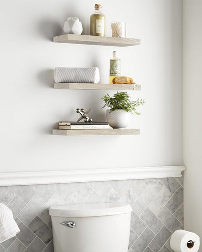 BAYKA Rustic Wood Floating Shelves - Set of 3, 16 Inch, 22 lbs Capacity | Ideal for Home Storage & Decor